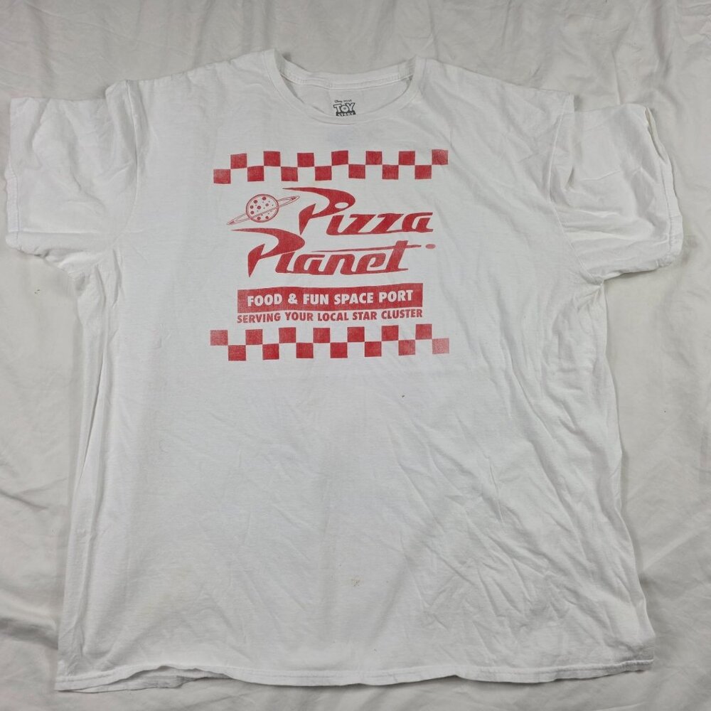 Disney Pixar Toy Story Mens 2XL White Red Pizza Planet T-Shirt Short Sleeves